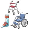 Rollator, Rollstuhl, Bein-Schiene