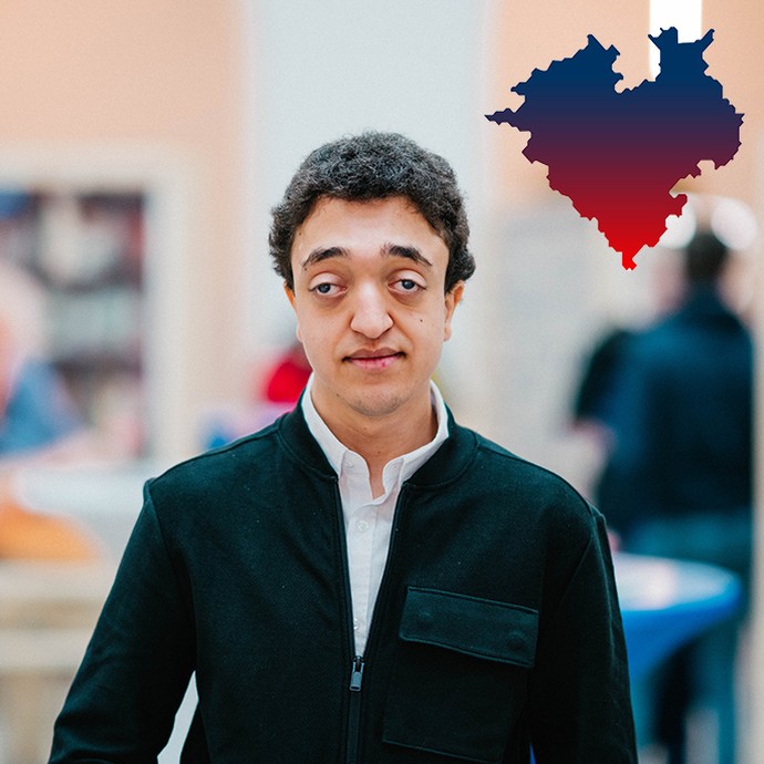 Porträtfoto von Mohammed Guebli. Daneben ein illustriertes Westfalenherz (vergrößerte Bildansicht wird geöffnet)