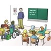 Hier sehen Sie Schüler mit und ohne Rollstuhl in der Schule